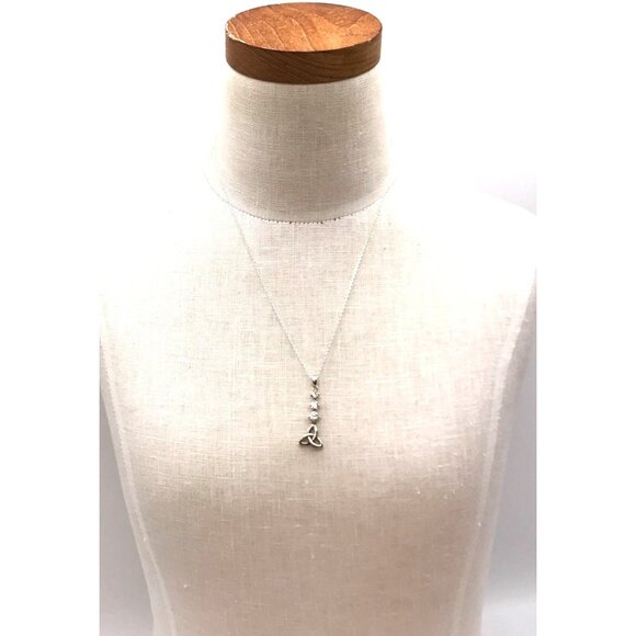 Vintage Celtic Trinity Knot Pendant Necklace With Crystals On Silver Chain - Picture 6 of 7